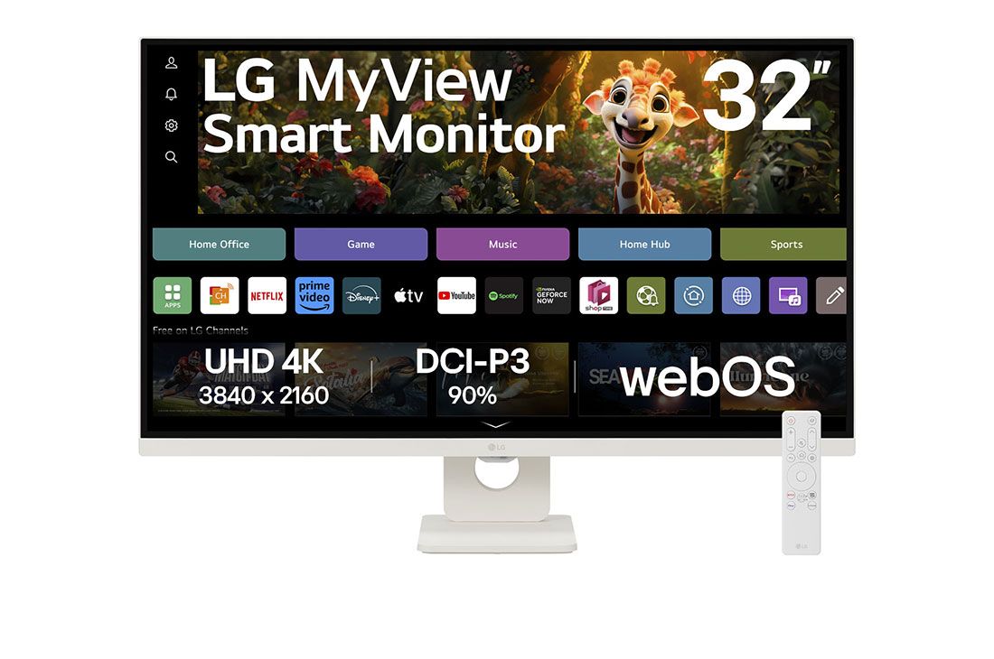 LG מסך חכם LG MyView 4K UHD בגודל 32 אינץ', עם webOS, מבט קדמי עם שלט רחוק, 32SR73U-W