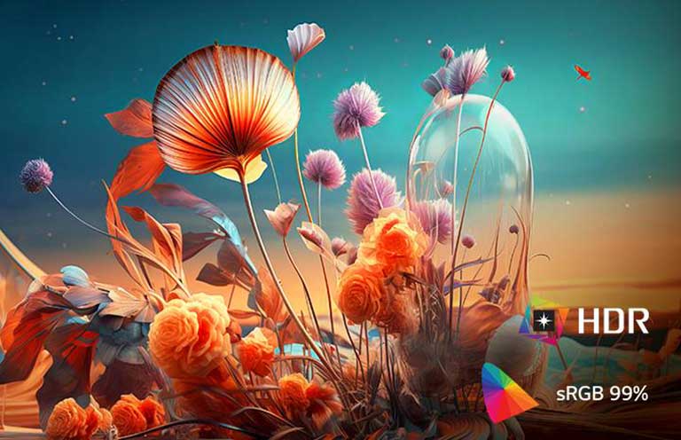 המסך מציג תמונה מלאת חיים המציגה HDR10 עם כיסוי sRGB של 99%.