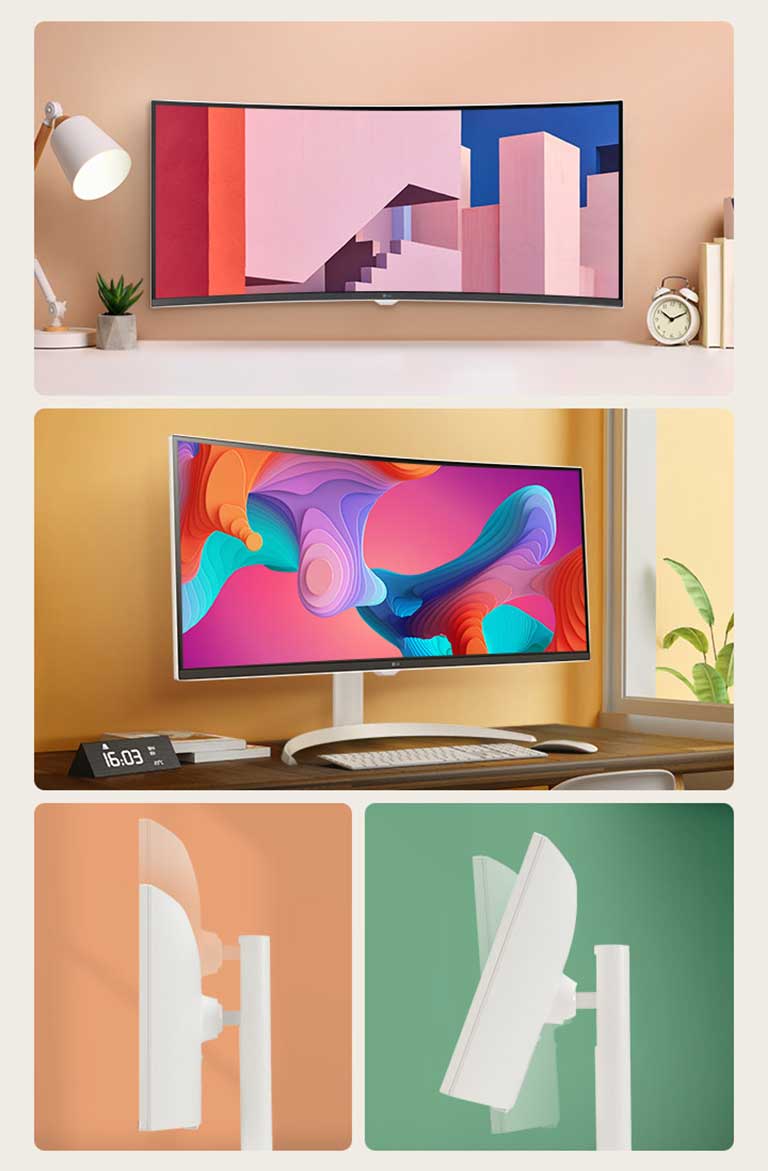 מסך עם מסגרת דקה, המציג את המסך בזווית של -5 מעלות, מספק מבט צדדי של ההטיה ומציג תצוגה קדמית מסוגננת.