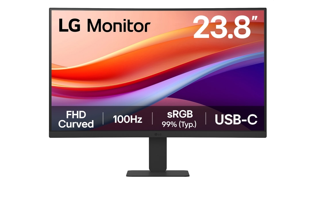 LG מסך קעור FHD בגודל 23.8 אינץ' עם USB-C, מבט קדמי, 24U421A-B