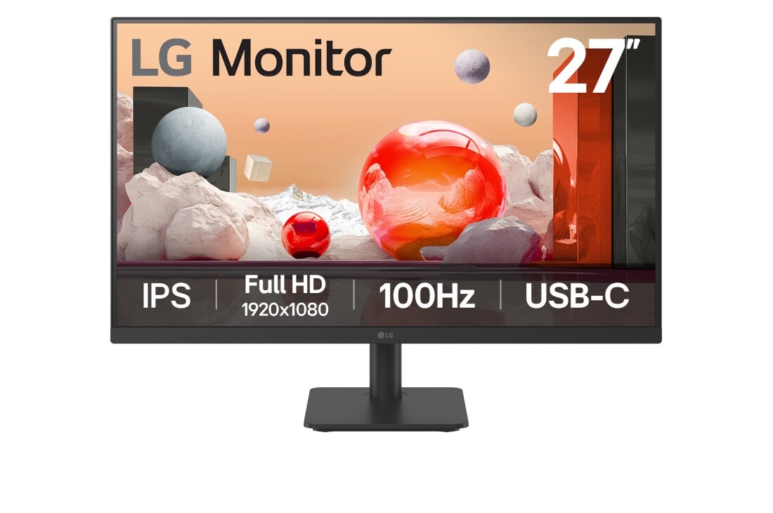 LG מסך''27 Full HD 100hz IPS  ביחס 16:9 עם חיבור ™USB Type-C , מבט קדמי, 27MS530B-B