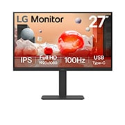 LG מסך''27 Full HD 100hz IPS מקצועי מתכוונן ביחס 16:9 עם חיבור ™USB Type-C רמקולים וספק כוח מובנים, מבט קדמי, 27BA650-B, thumbnail 1