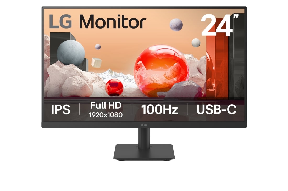 LG מסך''24 Full HD 100hz IPS  ביחס 16:9 עם חיבור ™USB Type-C , מבט קדמי, 24MS530B-B