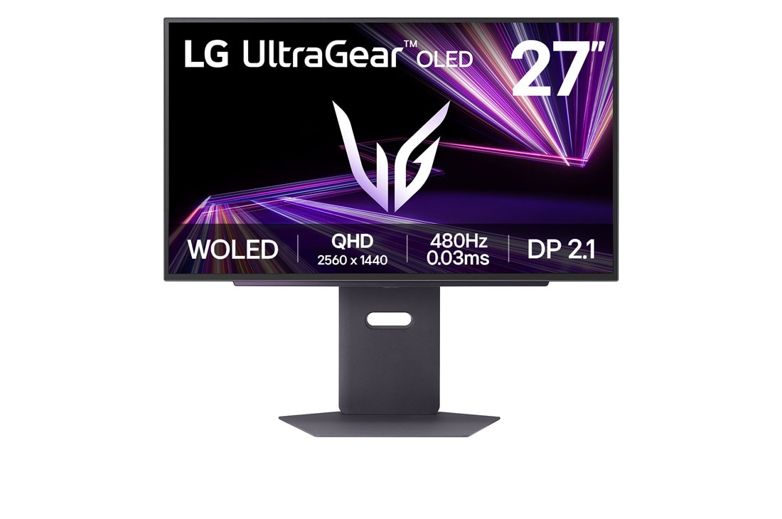 LG UltraGear™ ‏27-אינץ' OLED 480Hz QHD Gaming Monitor | 0.03ms (GtG), DP 2.1, DisplayHDR True Black 400 , מבט קדמי, 27GX790A-B