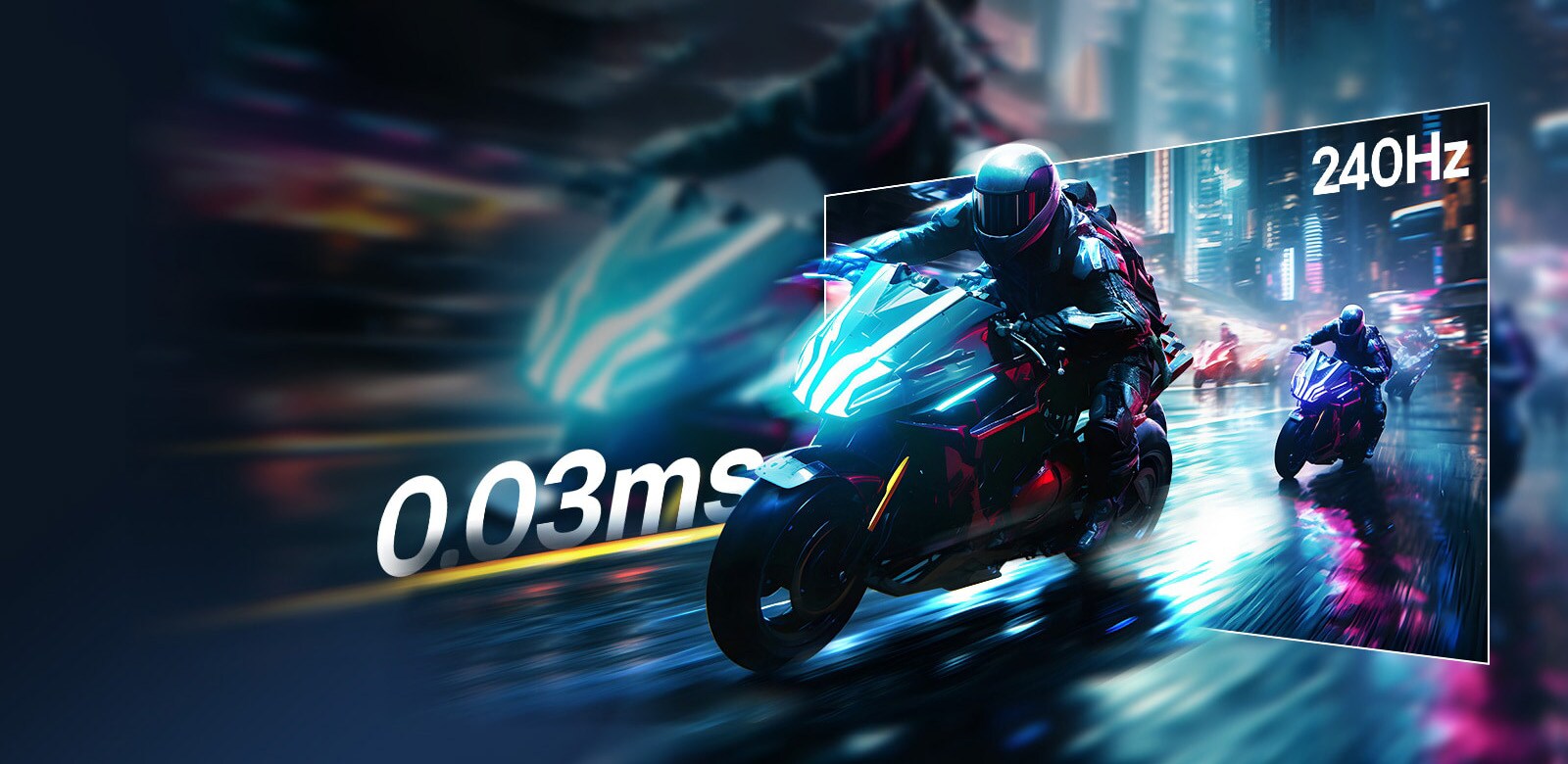 סצנת משחק מרוץ עם תגובה מהירה במיוחד של 0.03ms ‏(GtG) וקצב רענון מהיר של 240Hz.	
