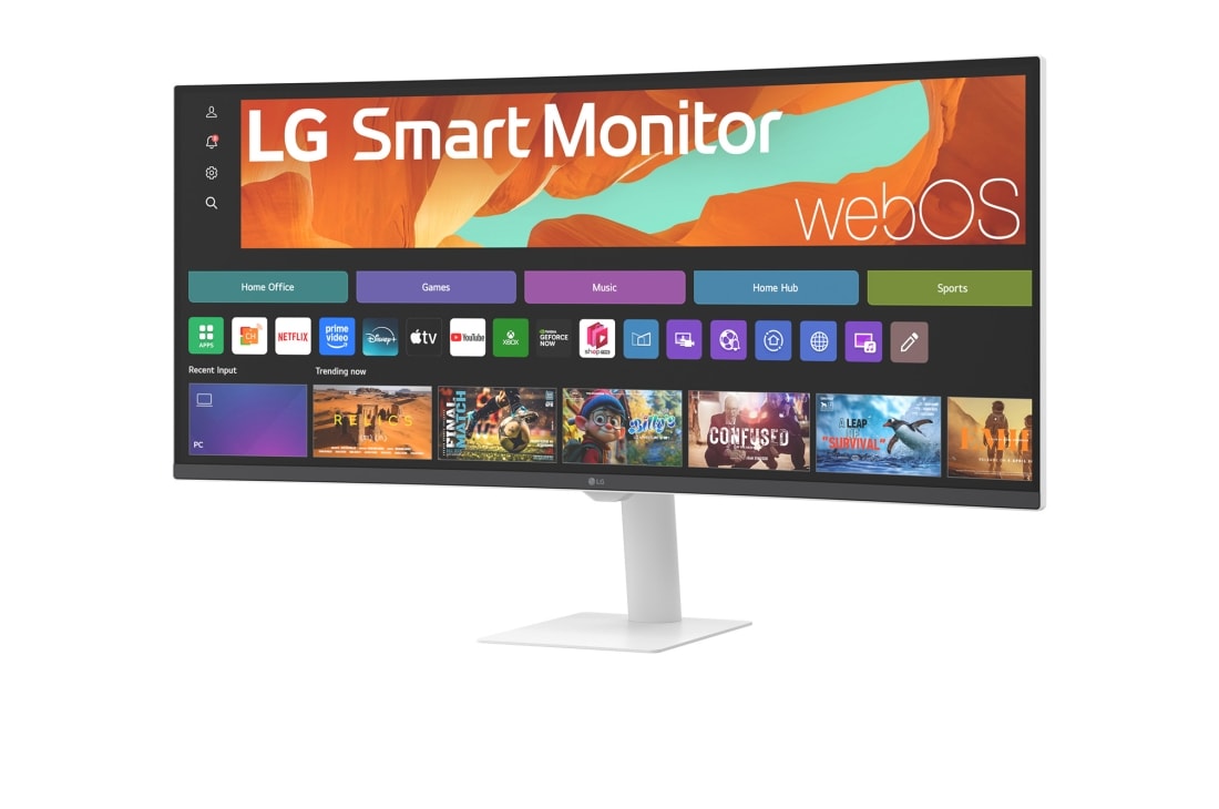 LG צג LG SMART Monitor WQHD קעור בגודל 34 אינץ' לסטרימינג של 34U601SA עם webOS, מבט צד בזווית °‏15- מעלות, 34U601SA-W, thumbnail 2