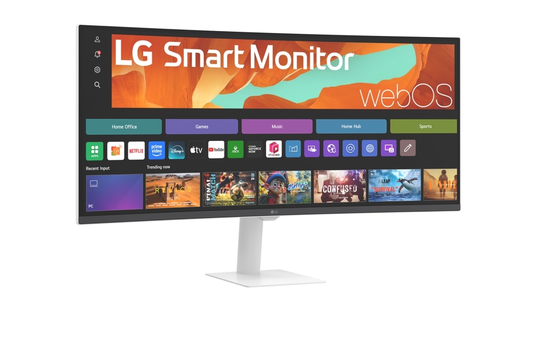 LG צג LG SMART Monitor WQHD קעור בגודל 34 אינץ' לסטרימינג של 34U601SA עם webOS, מבט צד בזווית °‏15+ מעלות, 34U601SA-W, thumbnail 3