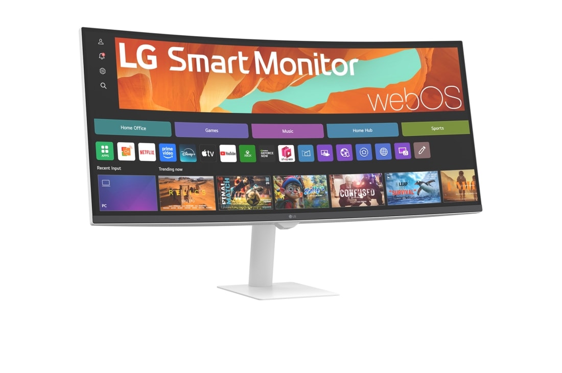 LG צג LG SMART Monitor WQHD קעור בגודל 34 אינץ' לסטרימינג של 34U601SA עם webOS, מבט קדמי מצד שמאלי, 34U601SA-W, thumbnail 4