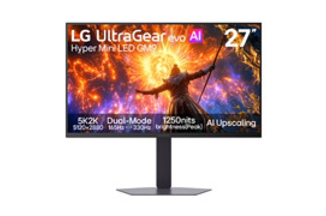 LG מסך גיימינג 27'' LG UltraGear evo GM9 Hyper Mini LED 5K , מבט קדמי על מסך גיימינג UltraGear evo GM9, Hyper Mini LED בגודל 27 אינץ' עם מצב כפול (5K 165Hz או QHD 330Hz) (27GM950B), המציג תמונות ממשחק, 27GM950B-B, thumbnail 2