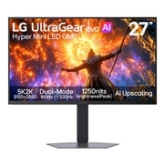 LG מסך גיימינג 27'' LG UltraGear evo GM9 Hyper Mini LED 5K , מבט קדמי על מסך גיימינג UltraGear evo GM9, Hyper Mini LED בגודל 27 אינץ' עם מצב כפול (5K 165Hz או QHD 330Hz) (27GM950B), המציג תמונות ממשחק, 27GM950B-B, thumbnail 2