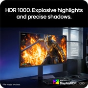 LG מסך גיימינג 27'' LG UltraGear evo GM9 Hyper Mini LED 5K , מבט בזווית על הצג המציג תמונות ממשחקים באיכות HDR עם גוונים בהירים וצללים עמוקים, 27GM950B-B, thumbnail 7