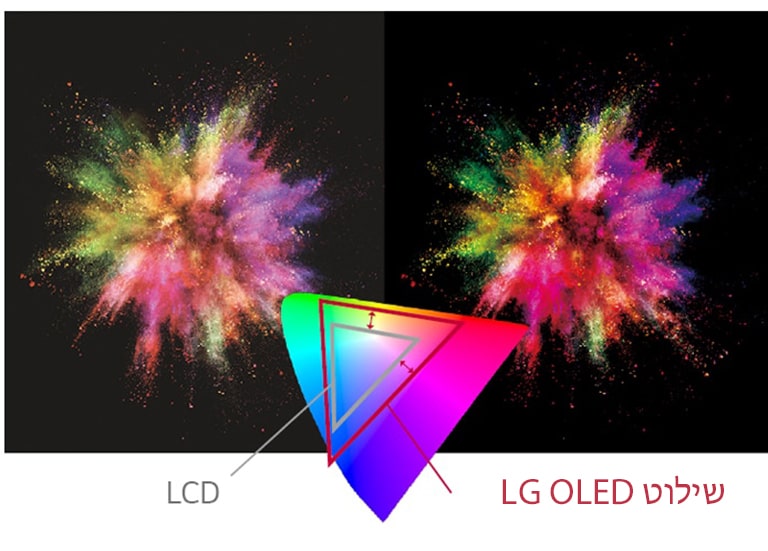 לשילוט LG OLED יש מגוון צבעים גדול יותר מאשר ל-LCD כדי לבטא את האובייקט בצורה חיה יותר.
