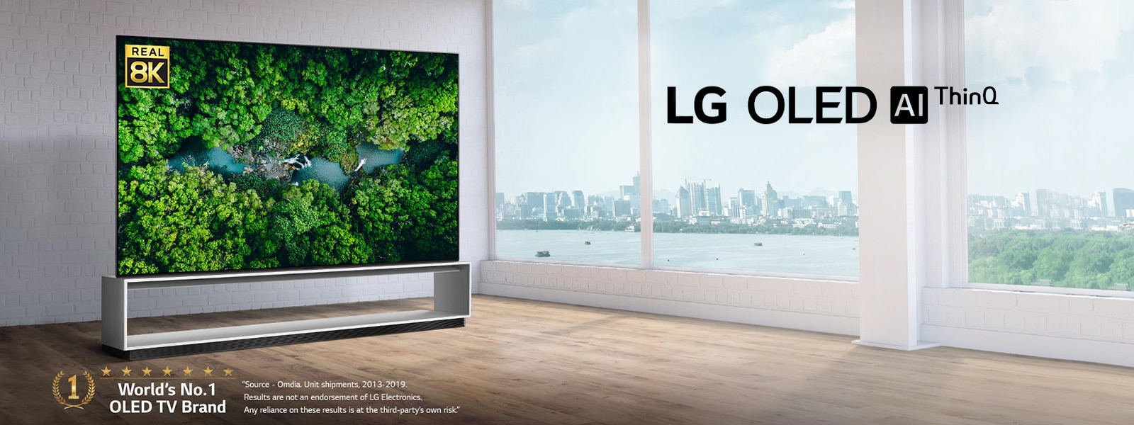 Luxurious living room with a TV showing an aerial view of nature