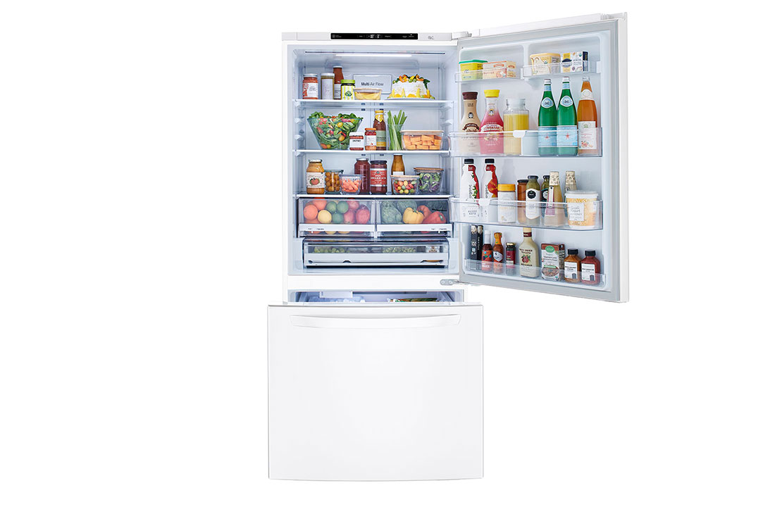 LG מקרר מקפיא תחתון בנפח 720 ליטר, Front image top door open with food, GM-859RWCE, thumbnail 3