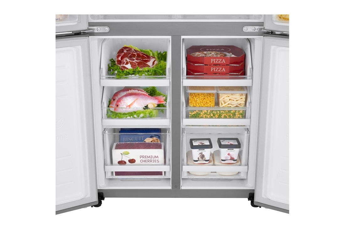 LG  מקרר 4 דלתות בנפח 530 ליטר, Freezer Detail With food, GR-B618SE, thumbnail 8