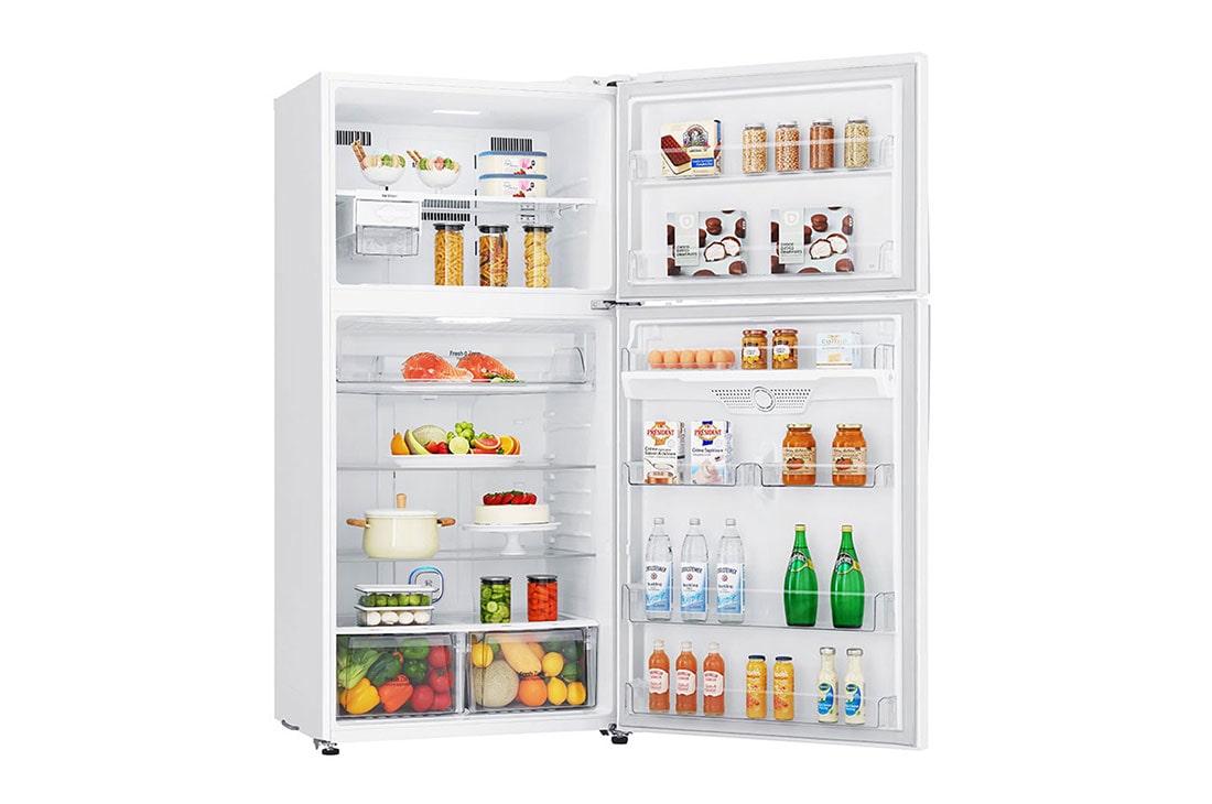 LG מקרר מקפיא עליון בנפח 592 ליטר, Left open view with food, GR-M6981WE, thumbnail 7