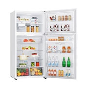 LG מקרר מקפיא עליון בנפח 592 ליטר, Left open view with food, GR-M6981WE, thumbnail 7