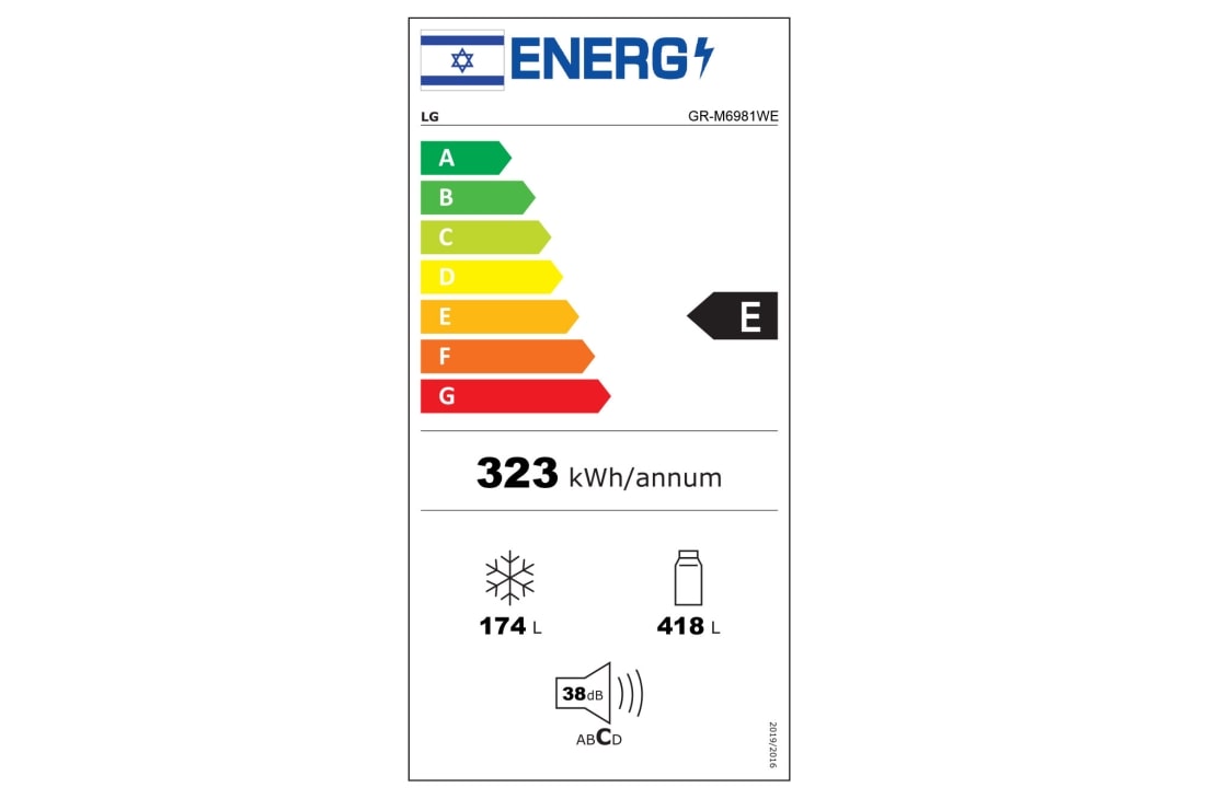 LG מקרר מקפיא עליון בנפח 592 ליטר, Energy label, GR-M6981WE, thumbnail 17