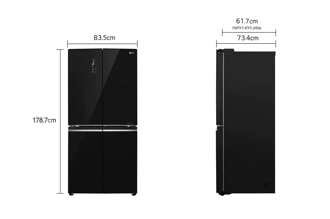 LG  מקרר 4 דלתות בנפח 530 ליטר, Dimension view, GR-608BEDID, thumbnail 2
