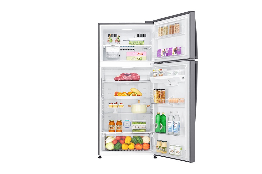 LG מקרר מקפיא עליון בנפח 506 ליטר, Front all door open view with Food, GR-M6781SU, thumbnail 3