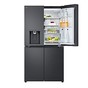 LG נפח 637 ליטר, טכנולוגיית ™UVnano של LG, דלתות בסגנון צרפתי, גימור פלדה שחורה יוקרתי, front top single door open with food, GR-730BDIS, thumbnail 12