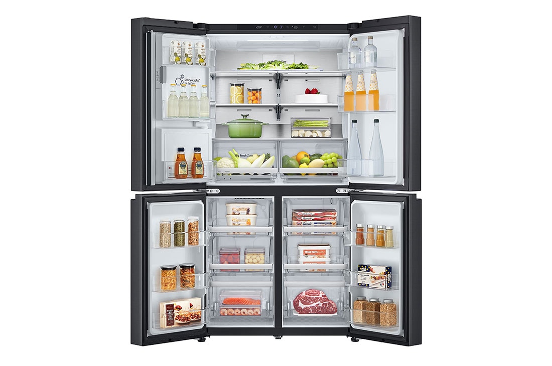 LG נפח 847 ליטר, טכנולוגיית ™UVnano של LG, דלתות בסגנון צרפתי, גימור פלדה שחורה יוקרתי, front door open view with food, GR-930BDIS, thumbnail 3