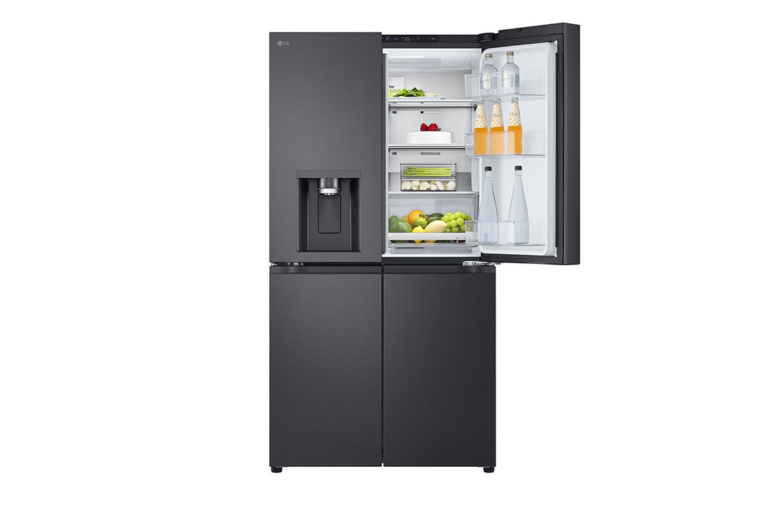LG נפח 847 ליטר, טכנולוגיית ™UVnano של LG, דלתות בסגנון צרפתי, גימור פלדה שחורה יוקרתי, front top single door open view, GR-930BDIS, thumbnail 10