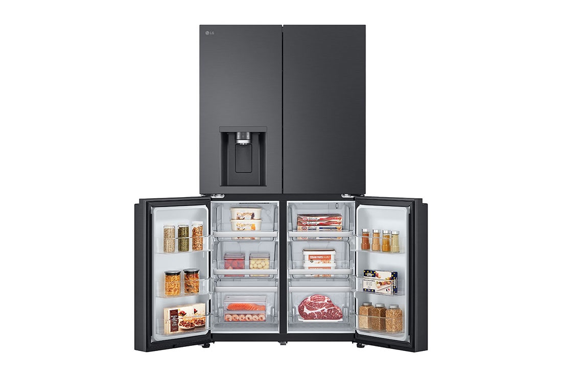 LG נפח 847 ליטר, טכנולוגיית ™UVnano של LG, דלתות בסגנון צרפתי, גימור פלדה שחורה יוקרתי, front bottom door open view, GR-930BDIS, thumbnail 12