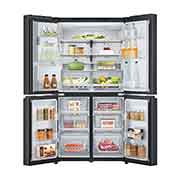 LG נפח 847 ליטר, טכנולוגיית ™UVnano של LG, דלתות בסגנון צרפתי, גימור פלדה שחורה יוקרתי, front door open view with food, GR-930BDIS, thumbnail 3