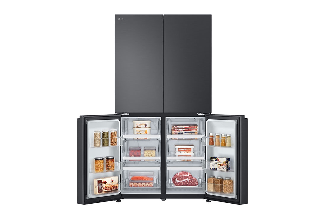 LG מקרר עם דלתות בסגנון צרפתי, גימור פלדה שחורה יוקרתי בנפח 872 ליטר, Front Bottom Open with food, GR-929B, thumbnail 10