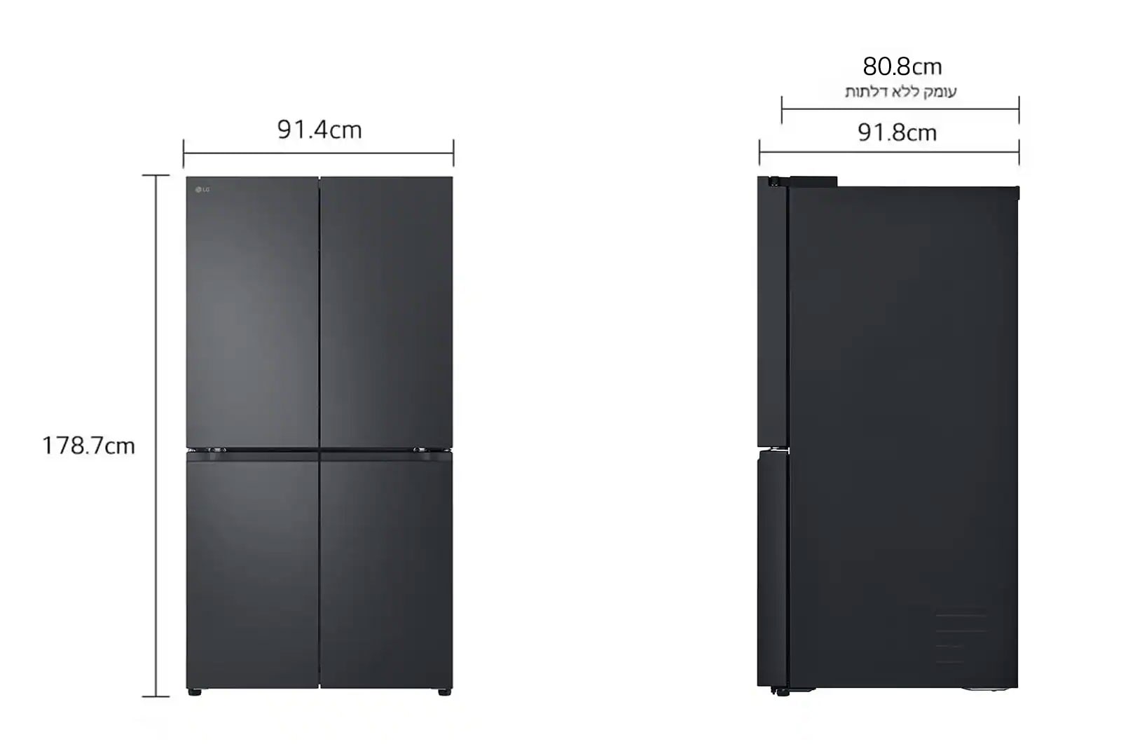 LG מקרר עם דלתות בסגנון צרפתי, גימור פלדה שחורה יוקרתי בנפח 872 ליטר, dimension View, GR-929B, thumbnail 2