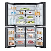 LG מקרר עם דלתות בסגנון צרפתי, גימור פלדה שחורה יוקרתי בנפח 872 ליטר, מבט קדמי (דלת פתוחה, מקרר מלא), GR-929B, thumbnail 3