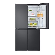 LG מקרר עם דלתות בסגנון צרפתי, גימור פלדה שחורה יוקרתי בנפח 872 ליטר, Top right door open with food, GR-929B, thumbnail 12