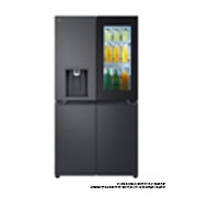 LG מקרר LG עם דלתות בסגנון צרפתי, עם מערכת InstaView  בזכוכית שחורה, בגימור פלדה שחורה יוקרתי בנפח 638 ליטר, Front Food View, GR-730BINS, thumbnail 1