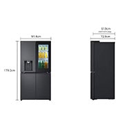 LG מקרר LG עם דלתות בסגנון צרפתי, עם מערכת InstaView  בזכוכית שחורה, בגימור פלדה שחורה יוקרתי בנפח 638 ליטר, dimension view , GR-730BINS, thumbnail 2