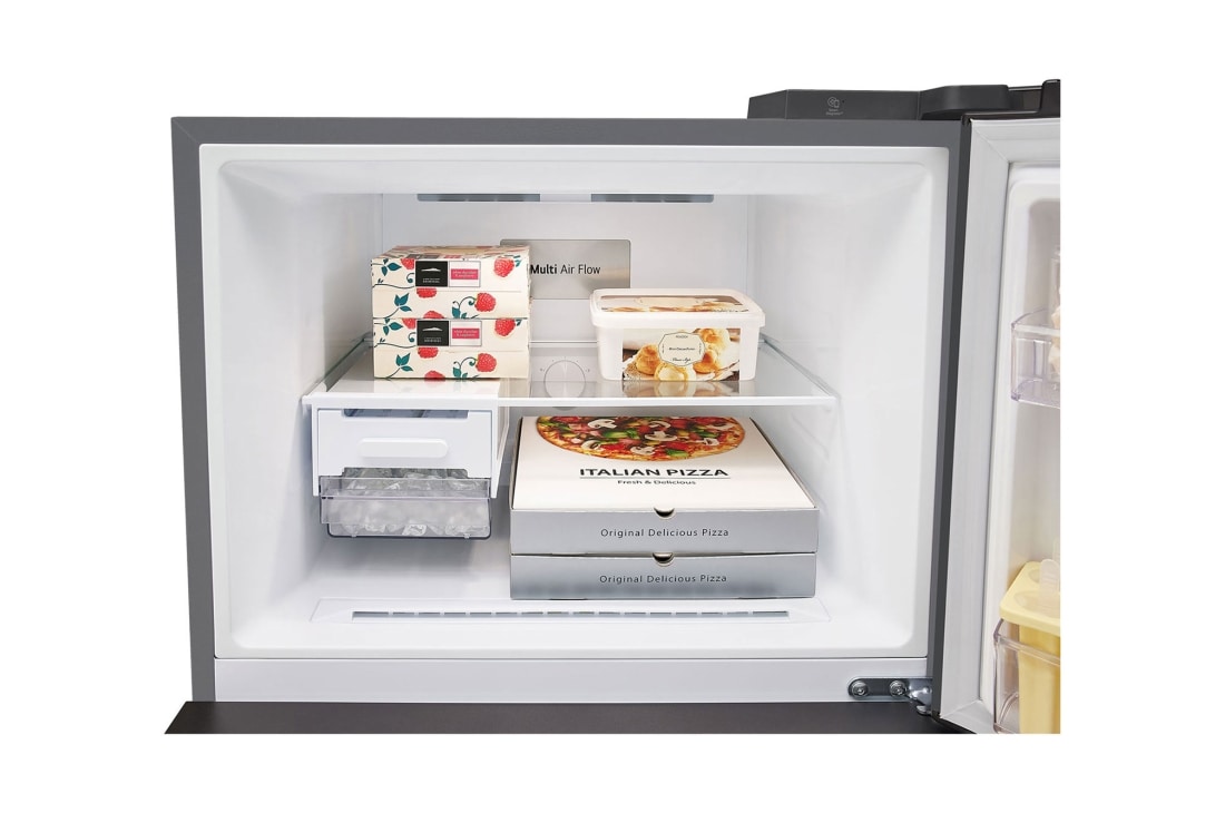 LG המקפיא העליון החדש של LG עם <br>™Smart Inverter וטכנולוגיית ™LINEAR Cooling בנפח 461 ליטר, Freezer detail with food, GR-B6681SE, thumbnail 9