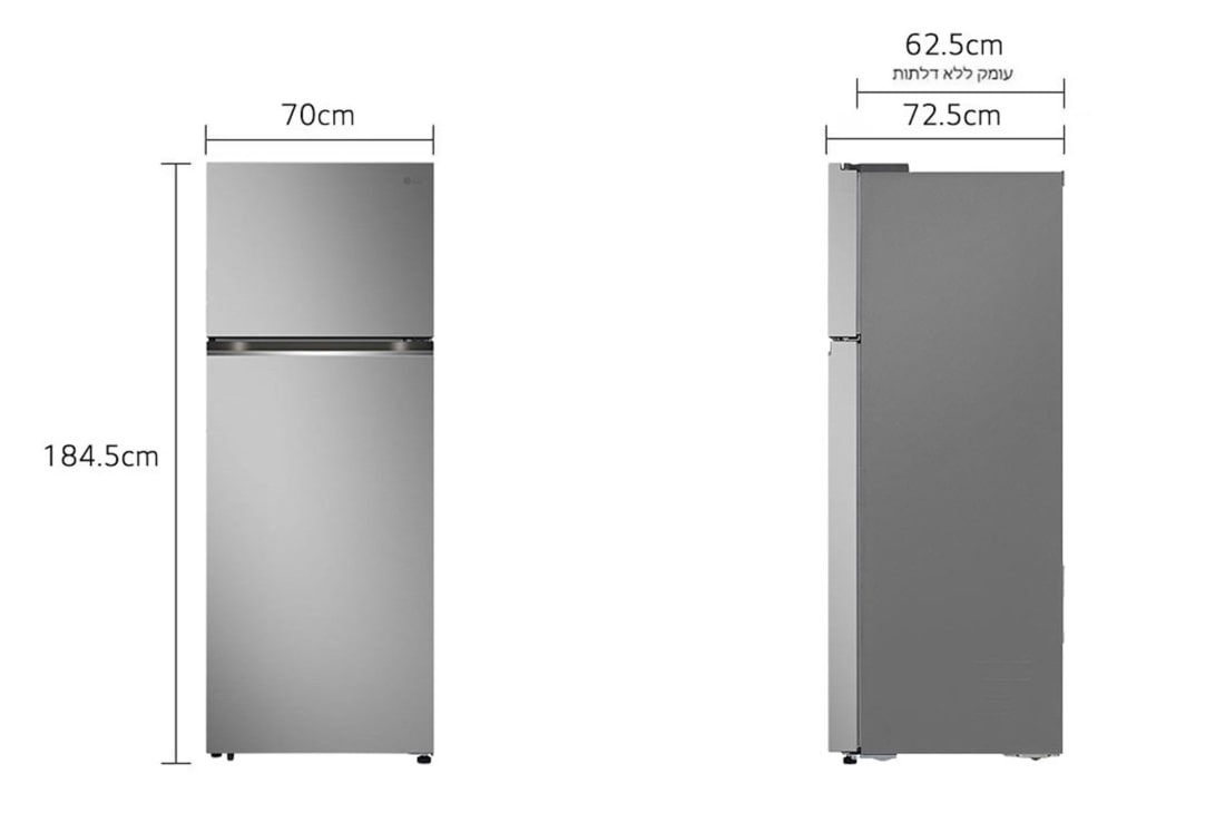 LG המקפיא העליון החדש של LG עם <br>™Smart Inverter וטכנולוגיית ™LINEAR Cooling בנפח 461 ליטר, Dimension image, GR-B6681SE, thumbnail 2