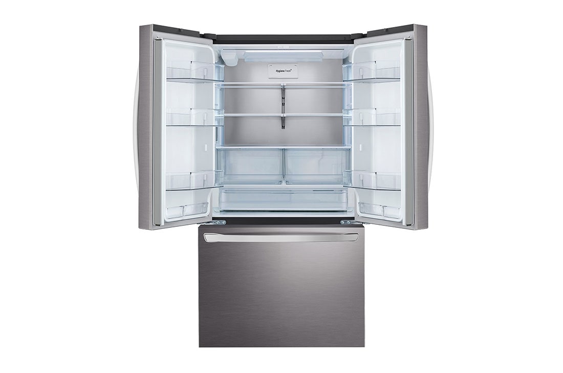 LG מקרר 3 דלתות בנפח 750 ליטר, front door open and veggie door open view with food, GR-B278SE, thumbnail 13