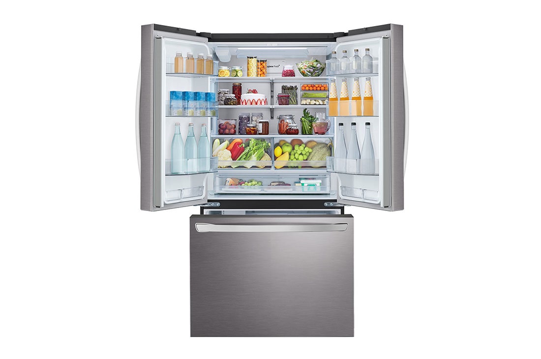 LG מקרר 3 דלתות בנפח 750 ליטר, front door open view with food, GR-B278SE, thumbnail 3