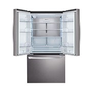 LG מקרר 3 דלתות בנפח 750 ליטר, front door open and veggie door open view with food, GR-B278SE, thumbnail 13