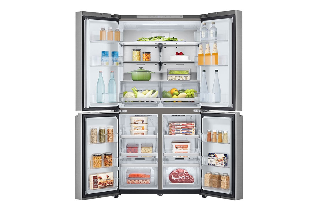LG מקרר עם דלתות בסגנון צרפתי, גימור כסף יוקרתי בנפח 665 ליטר, Front Open with food, GR-728S, thumbnail 3
