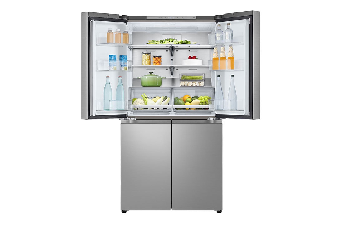 LG מקרר עם דלתות בסגנון צרפתי, גימור כסף יוקרתי בנפח 665 ליטר, Front top Open with food, GR-728S, thumbnail 8