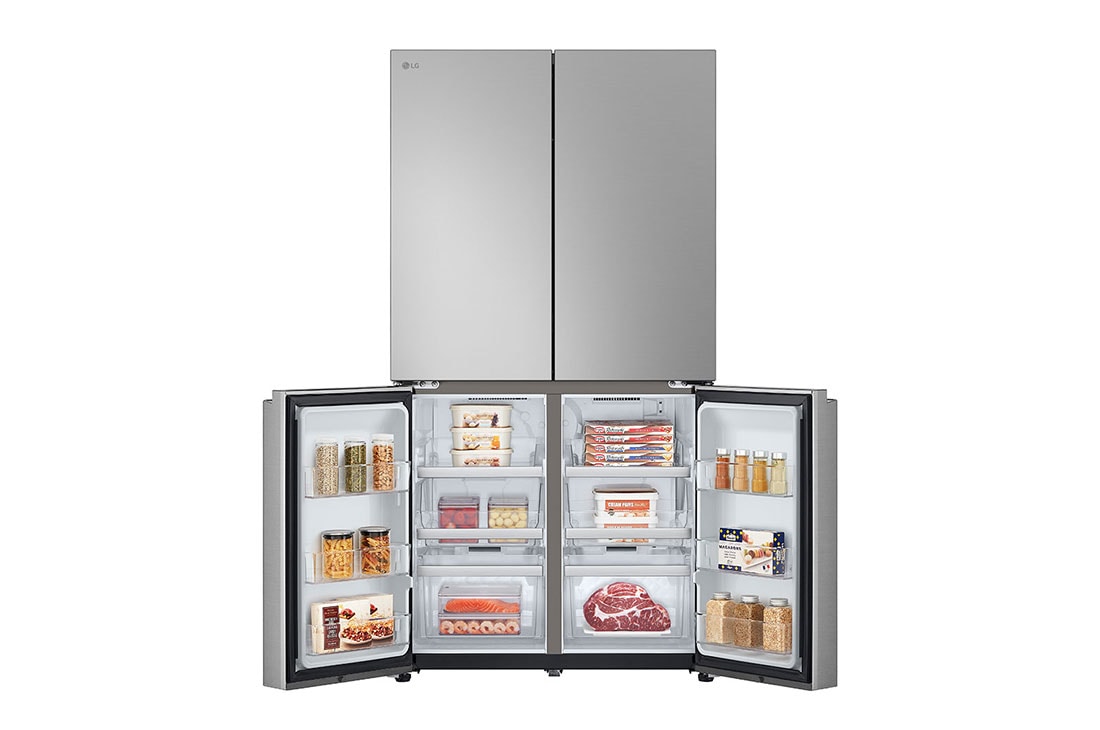 LG מקרר עם דלתות בסגנון צרפתי, גימור כסף יוקרתי בנפח 665 ליטר, Front Bottom Open with food, GR-728S, thumbnail 10