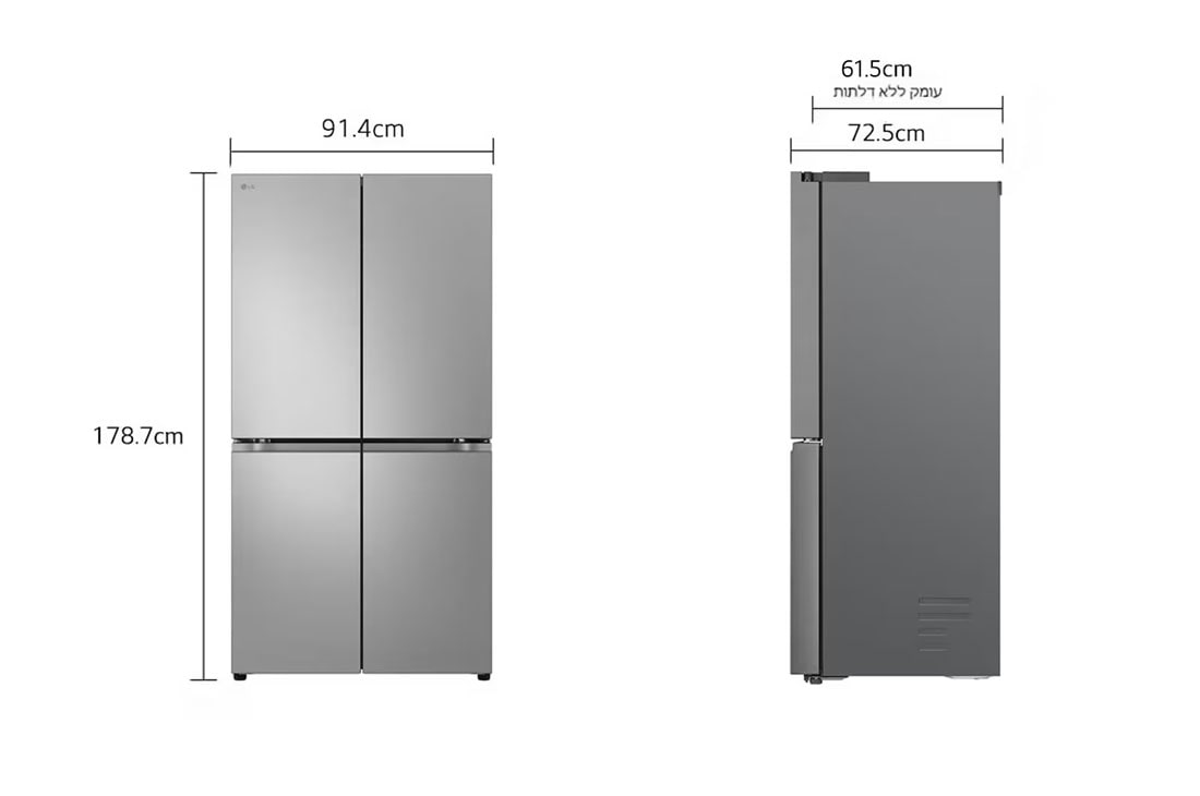 LG מקרר עם דלתות בסגנון צרפתי, גימור כסף יוקרתי בנפח 665 ליטר, dimencion view, GR-728S, thumbnail 2
