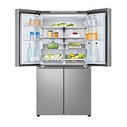 LG מקרר עם דלתות בסגנון צרפתי, גימור כסף יוקרתי בנפח 665 ליטר, Front top Open with food, GR-728S, thumbnail 8