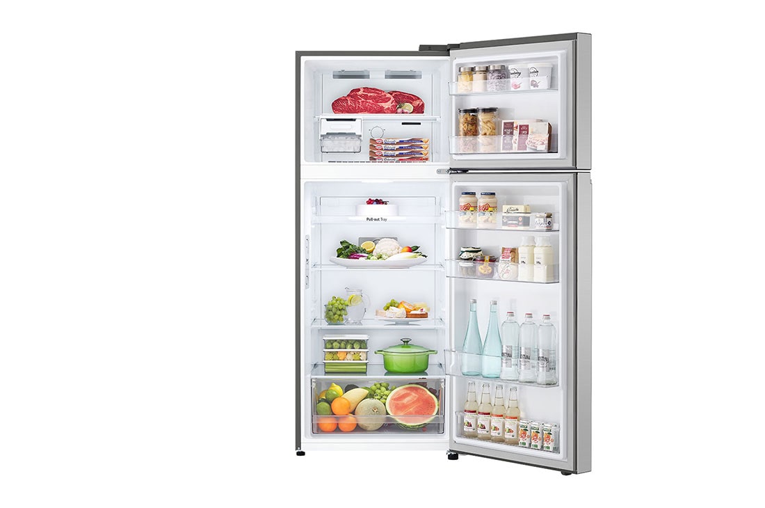 LG המקפיא העליון החדש של LG עם <br>™Smart Inverter וטכנולוגיית ™LINEAR&nbsp;Cooling בנפח 395L, Front Open_Food View, GR-B445XE, thumbnail 3