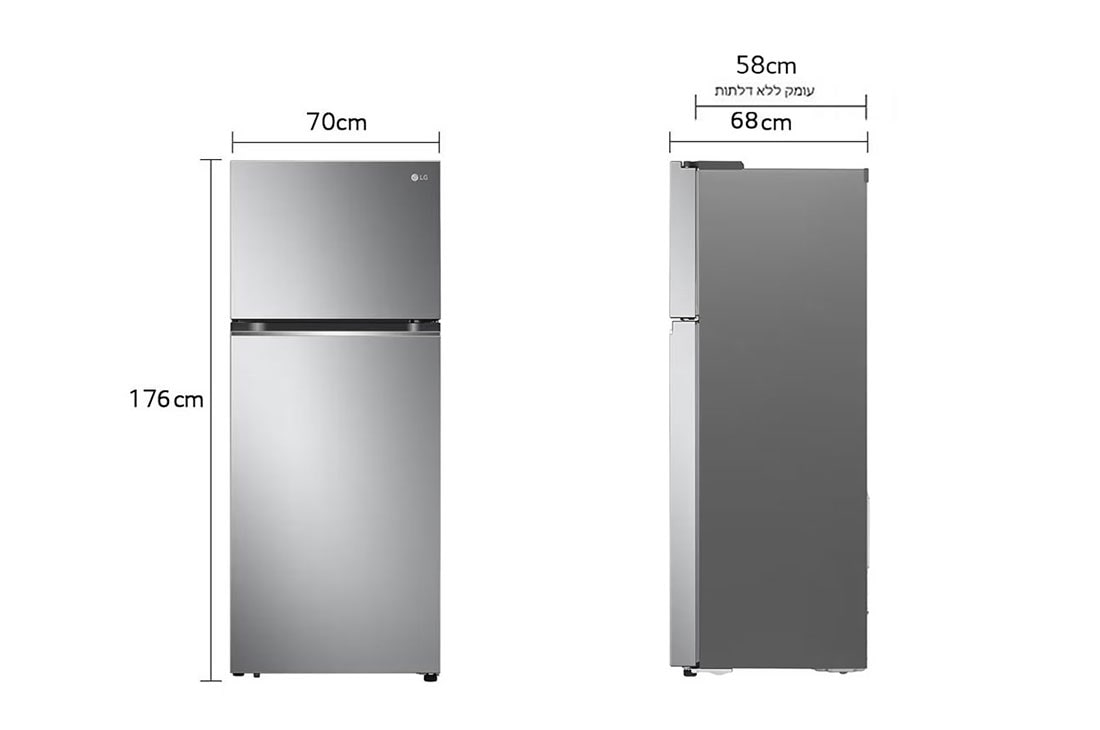 LG המקפיא העליון החדש של LG עם <br>™Smart Inverter וטכנולוגיית ™LINEAR&nbsp;Cooling בנפח 395L, dimencion view, GR-B445XE, thumbnail 2