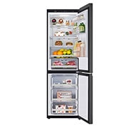 LG מקרר מקפיא תחתון 344 ליטר, זכוכית שחורה,  ‏DoorCooling+™‎,‏ ‎‏FRESHConverter™‎, מבט קדמי דלתות פתוחות ומזון בתוך המקפיא, GR-B374BG, thumbnail 3