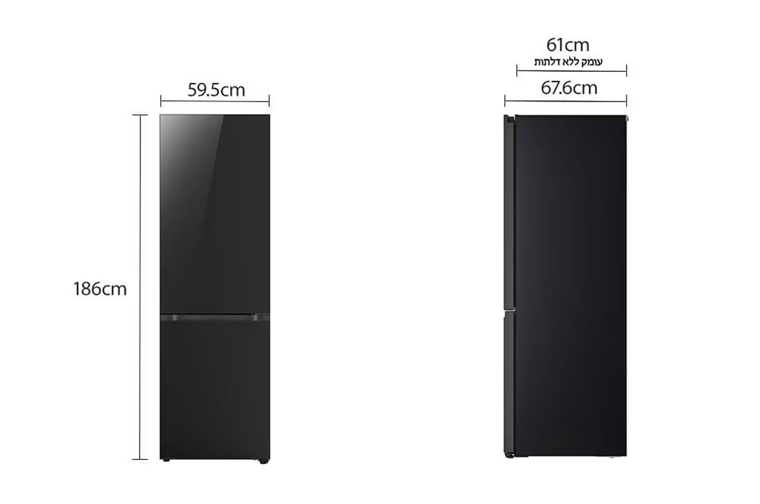LG מקרר מקפיא תחתון 344 ליטר, זכוכית שחורה,  ‏DoorCooling+™‎,‏ ‎‏FRESHConverter™‎, dimension image, GR-B374BG, thumbnail 2