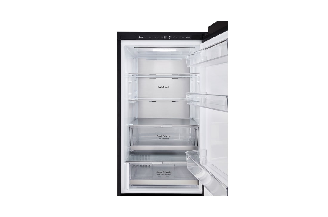 LG מקרר מקפיא תחתון 344 ליטר, זכוכית שחורה,  ‏DoorCooling+™‎,‏ ‎‏FRESHConverter™‎, תמונה של פרטי המגירות הפנימיות, GR-B374BG, thumbnail 4